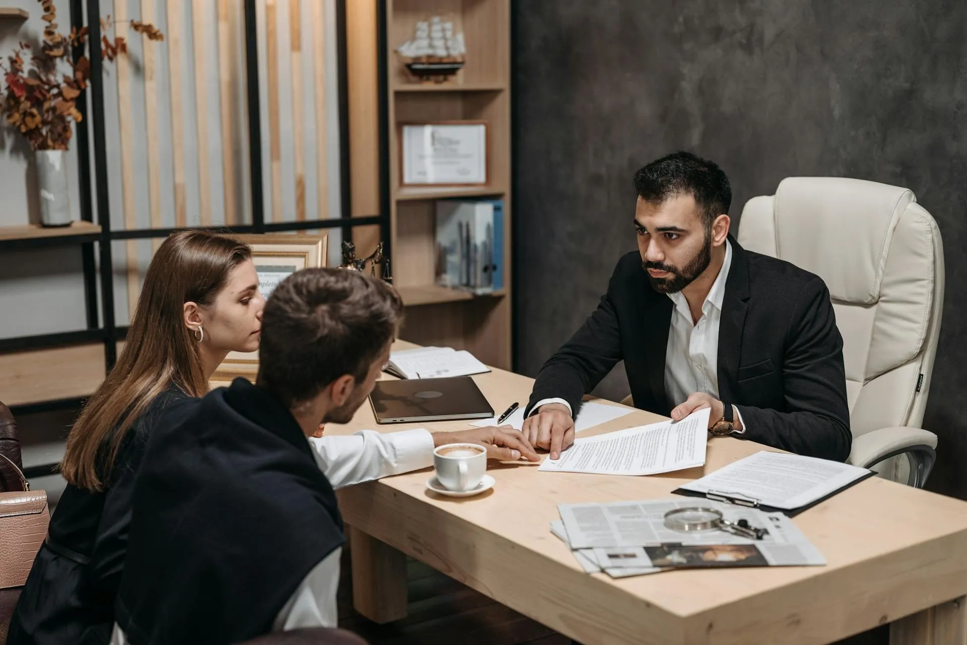 An attorney discussing questions with his client.